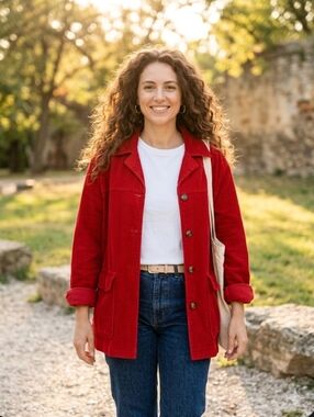 Vintage Lands' End Wide Whale Corduroy Chore Barn Jacket Red